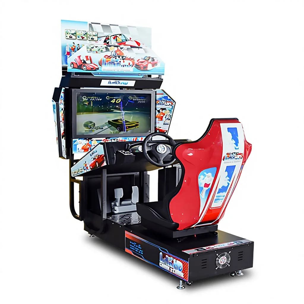 32-inch commercial racing arcade simulator on a white background