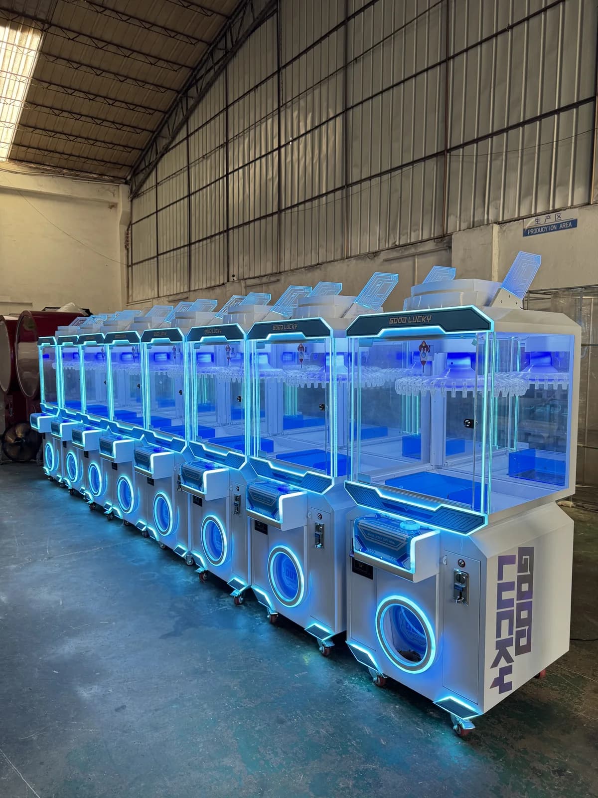 Multiple hanging prize machines assembled in the factory